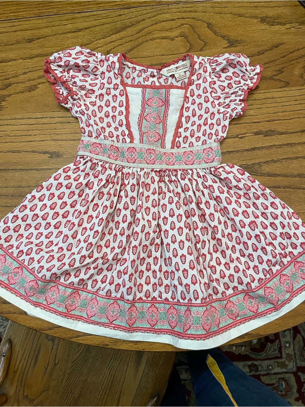 Vintage April Cornell Girls Dress Size 2 Pink green design -